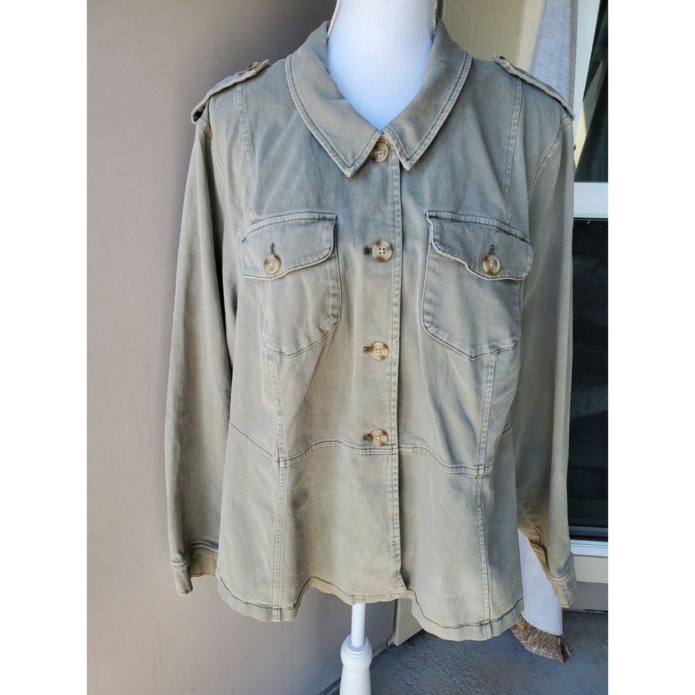 Torrid Jacket‎ Womens Plus 4X Olive Green Peplum Utility Jacket Lagenlook Boho